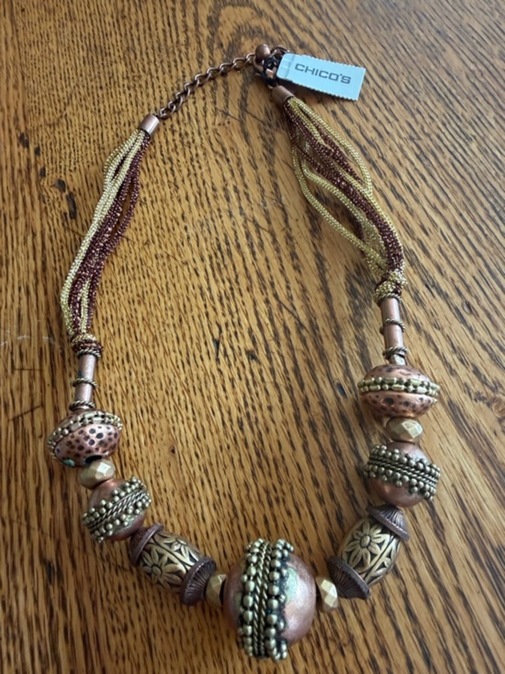 Chico's Metallic Gold and Copper colored Multi-Strand Beaded Necklace